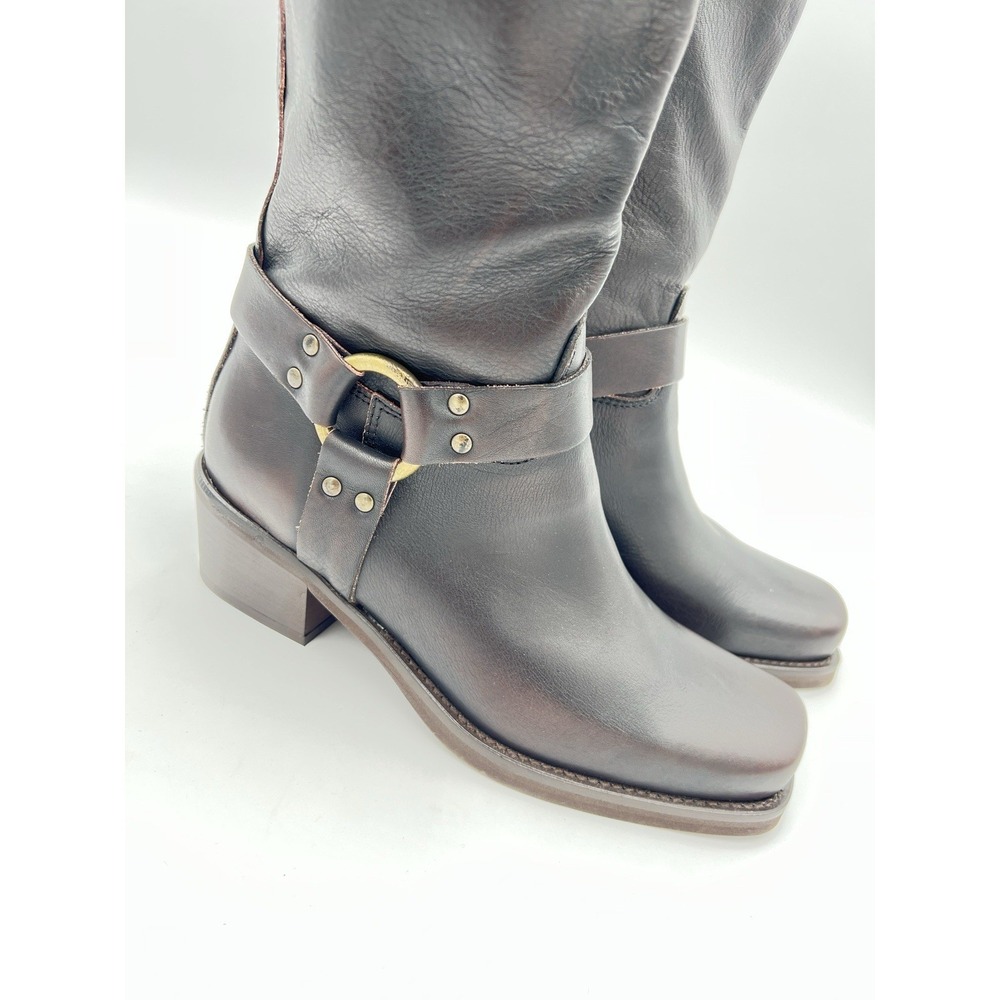 Sundance Italy Black Leather Tall Riding Boots Buckle Women's Made In Italy 8 - Picture 6 of 13